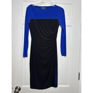 Lauren Ralph Laure Blue Black Shift Dress Women’s 4 Office Career